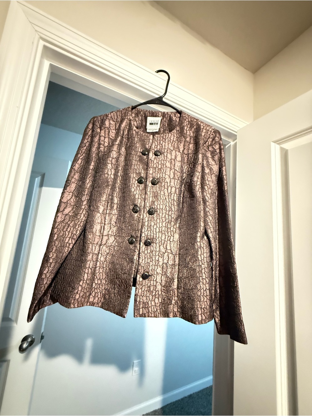 Leslie Fay Metallic Rose Croc-Embossed Button Jacket and Skirt